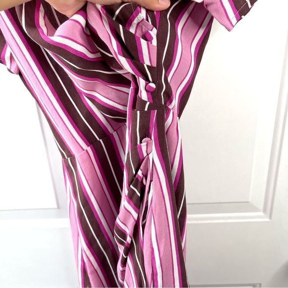Leith multicolor print striped short sleeve V neck pink purple dress Sz Small - Picture 6 of 10